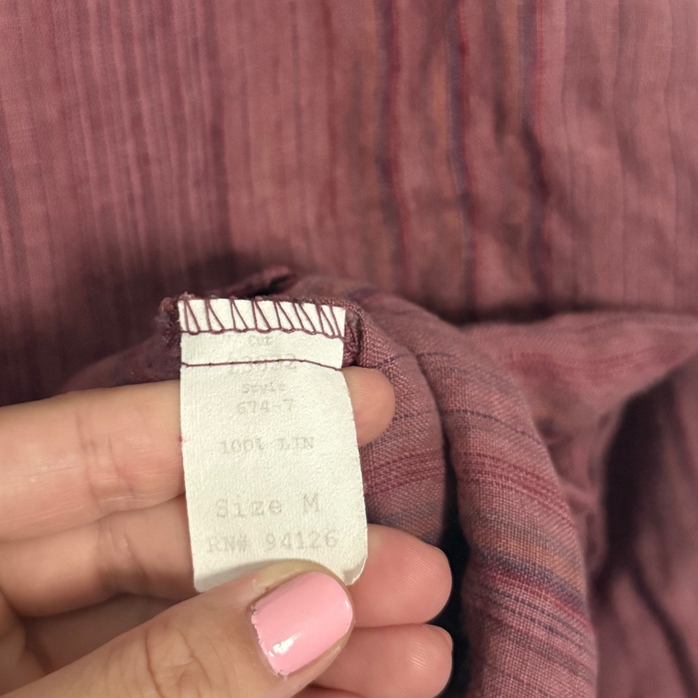 Cp Shades Linen Button Down Shirt Mauve Striped Long Sleeve Lagenlook - Medium - Picture 4 of 5